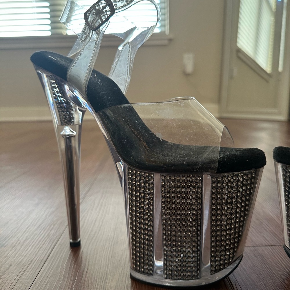 Pleaser 8” Flamingo 808 size 10 clear/diamond dance shoes